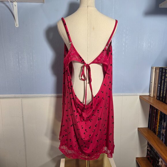 Secret Treasures 3X (22W-24W) Bright Pink Hearts Lace Trim Open Back Nightgown - Picture 10 of 12